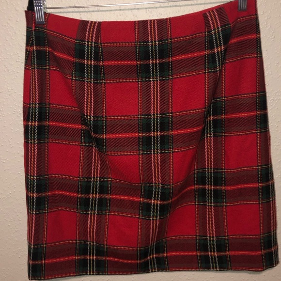 Talbots Red Tartan Plaid Wool Faux Wrap Skirt Gold Buttons - Picture 2 of 5